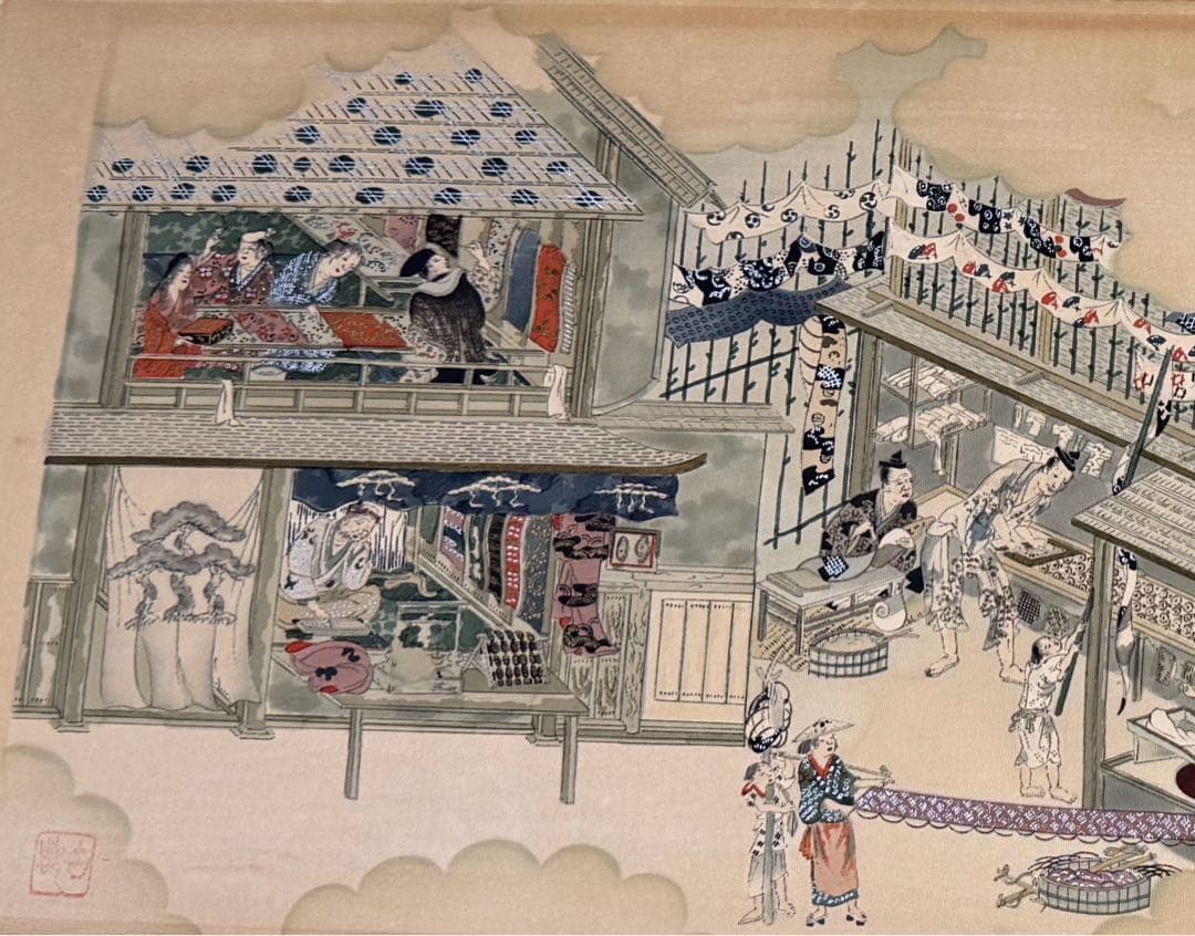 京都で見つけたヴィンテージ　江戸時代 浮世絵　絹　額入り