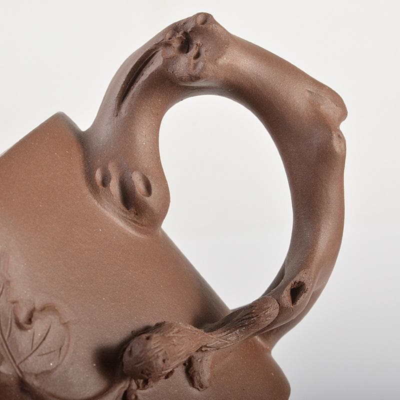 中国　紫砂　朱泥　栗鼠果実文　急須　茶壷　在銘　C　6411