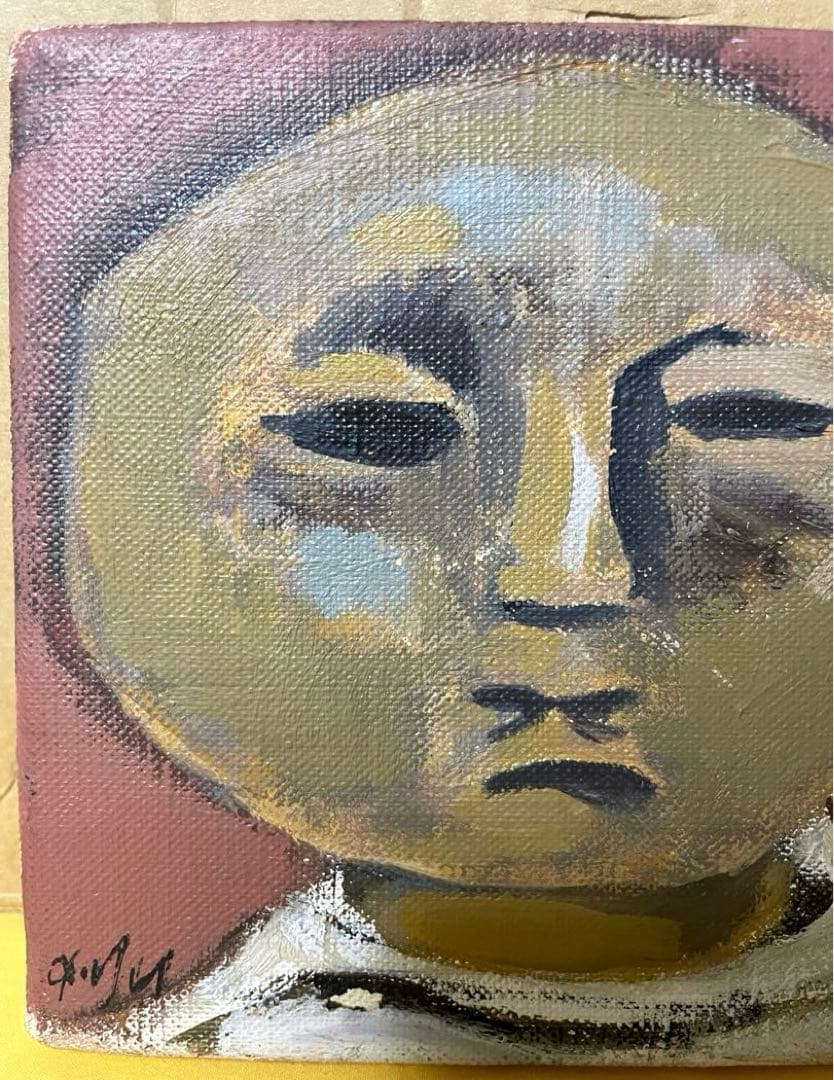 巨匠 脇田 和『顔』油彩 原画 約0号大 鬼貴重 真作保証 1点もの 合箱あり