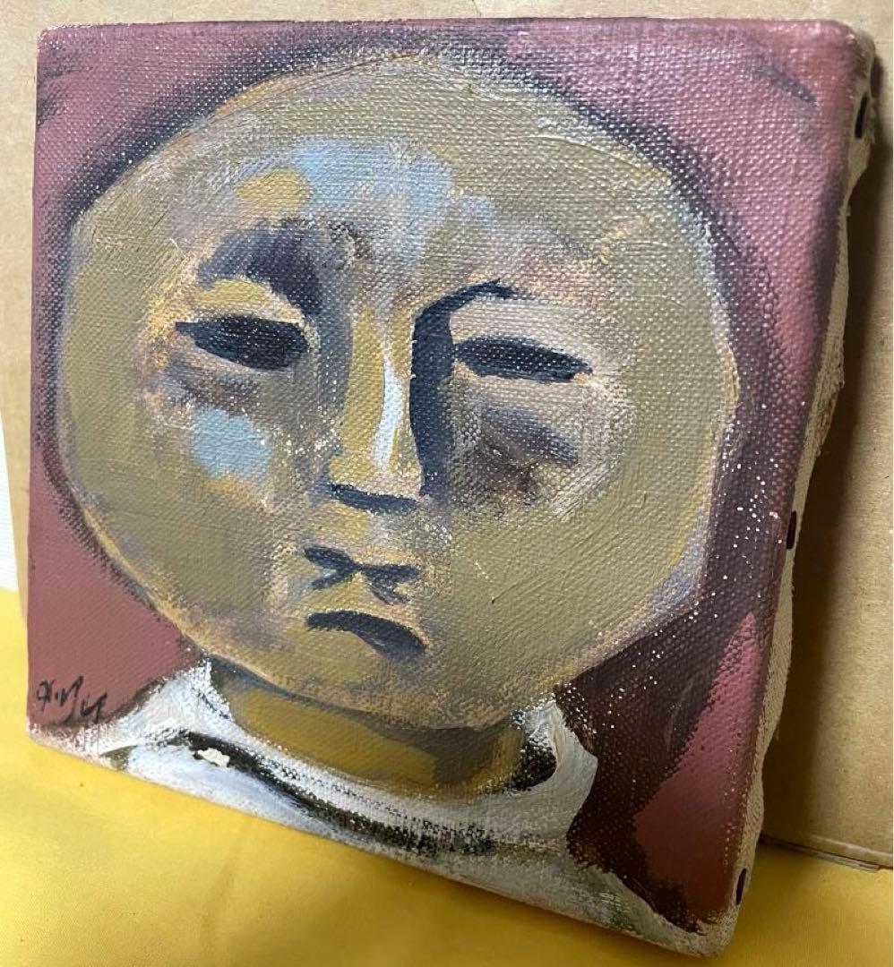 巨匠 脇田 和『顔』油彩 原画 約0号大 鬼貴重 真作保証 1点もの 合箱あり