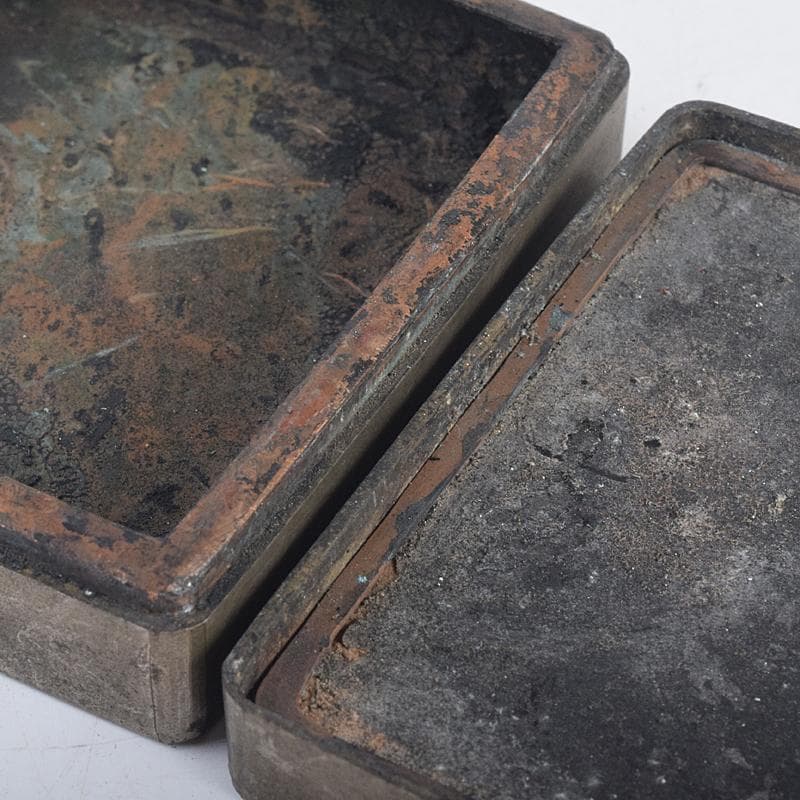 taka　中国　古錫漢詩刻　四方盒子肉池　小箱　約193g　D　R8858