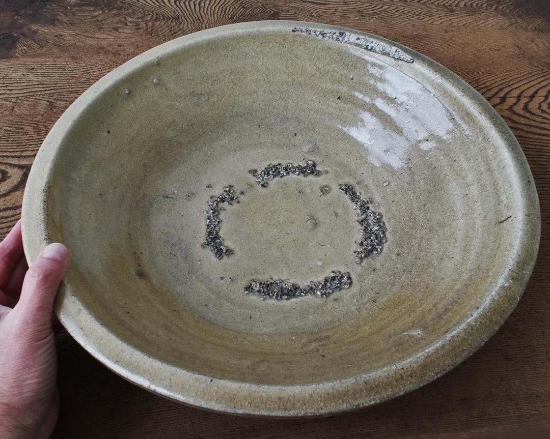 江戸中期 信楽焼 灰釉 大石皿 /瀬戸 常滑 備前 六古窯 古道具 古陶器