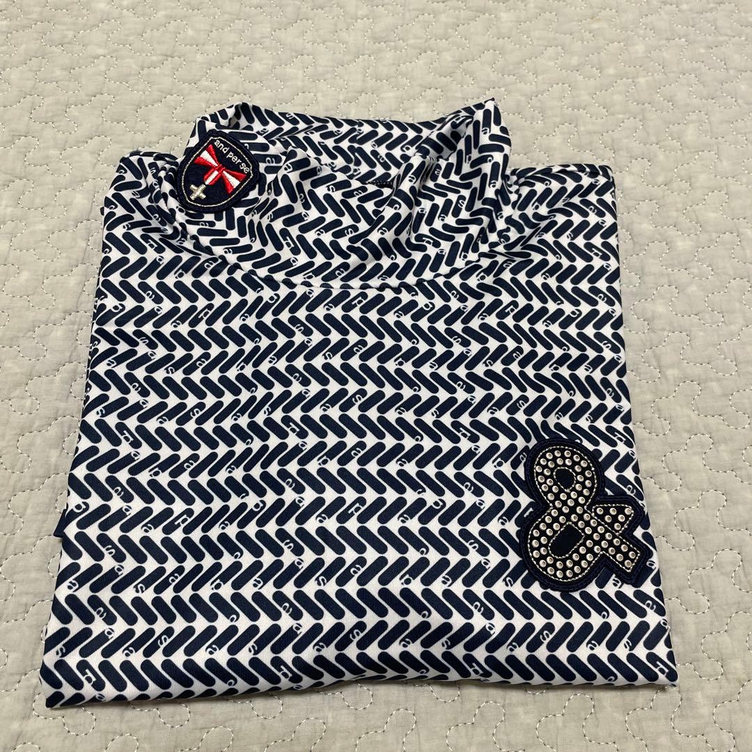 美品 and per se アンパスィ 長袖 モックネックシャツ Lサイズ 総柄