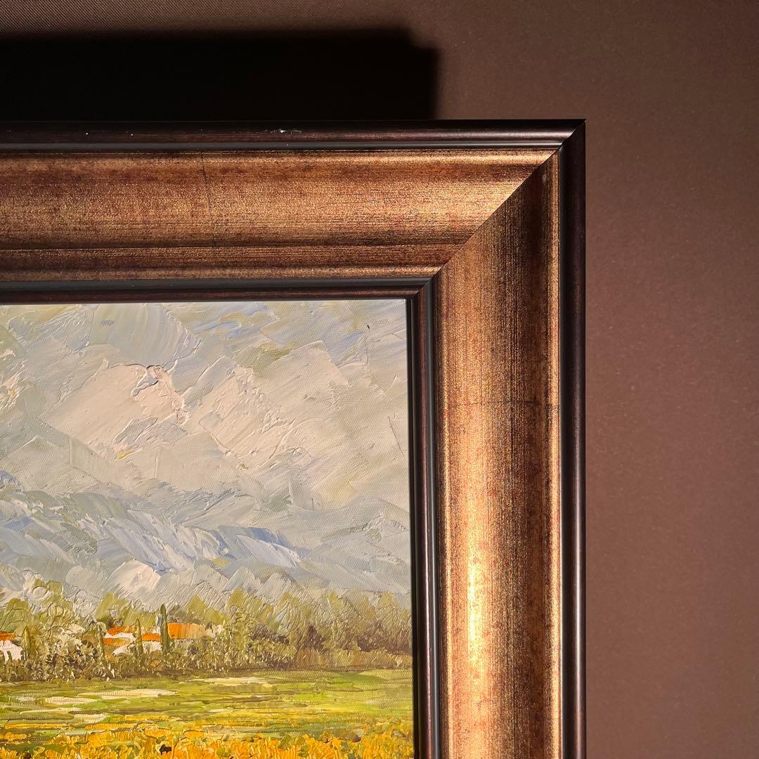 ★大型絵画★ 手書き油絵 ３枚組 朝日と山河 額付 額付き 絵画 油彩画