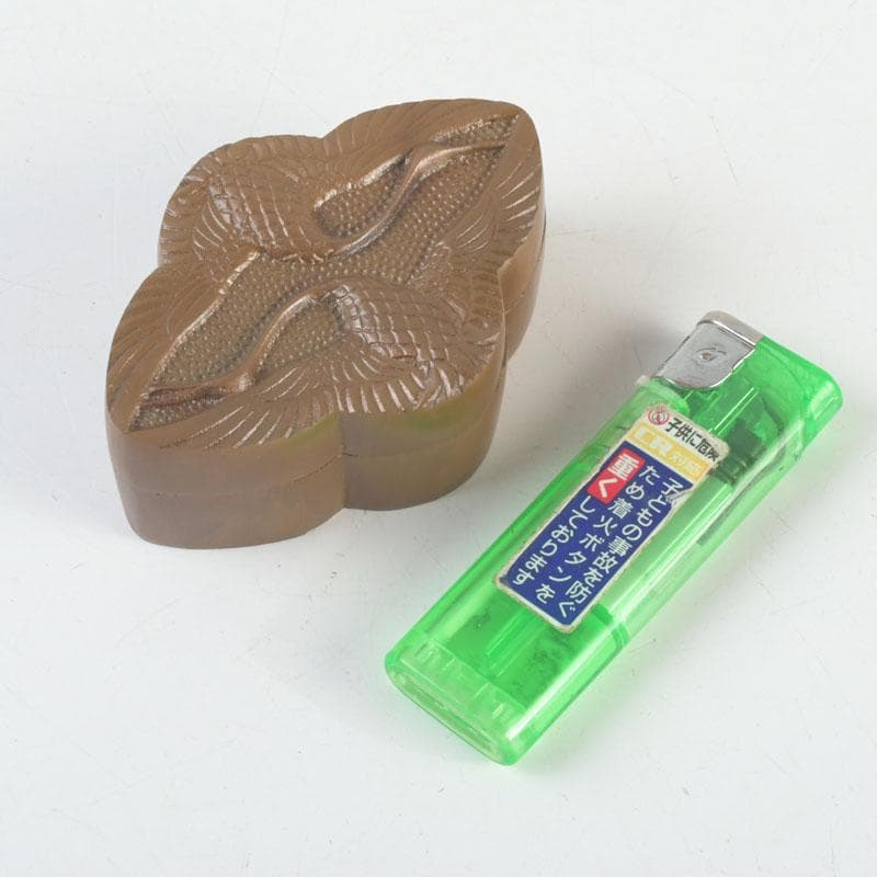 茶道具　唐銅　向鶴文　香合　共箱　V　9476
