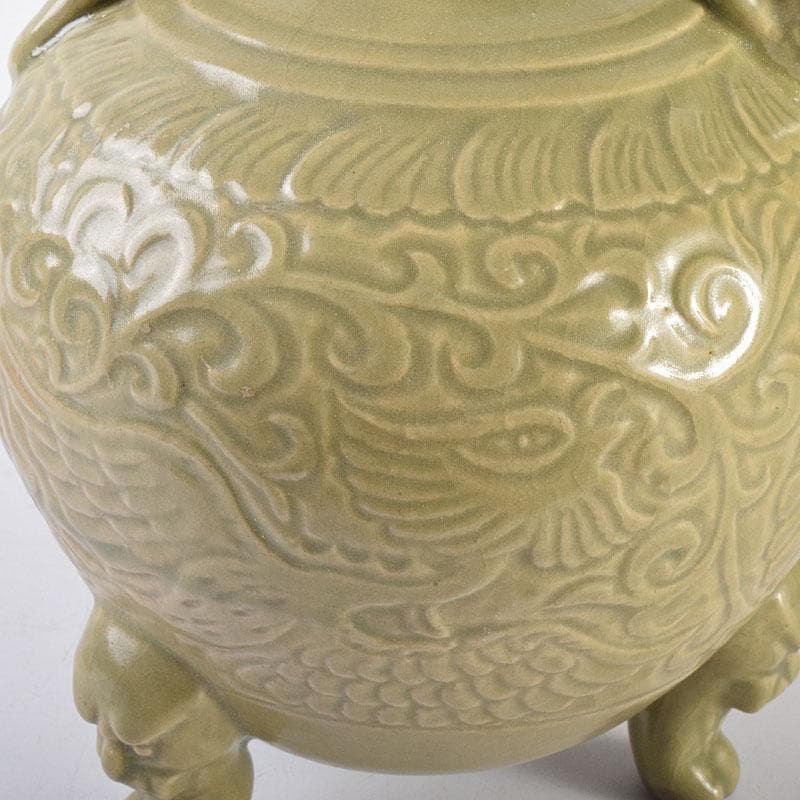 中国　龍泉窯　青磁　三つ足　神獣口水注瓶　C　7054