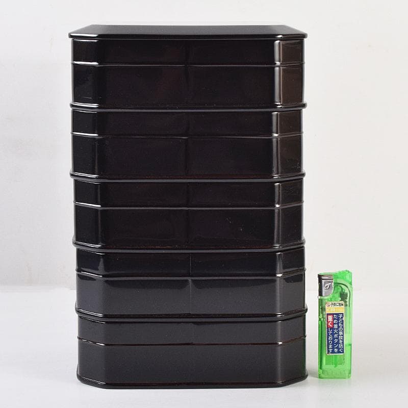 塗師　木村表斎　黒漆　利休形　縁高重　五段　共箱　V　R9124B