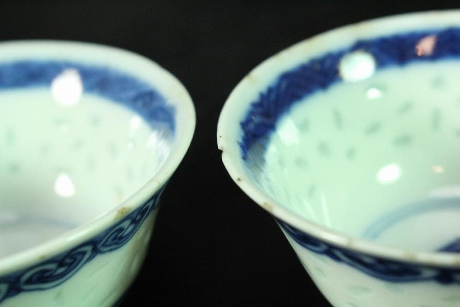 中国美術 煎茶 螢手 青花碗 九件 時代物(K-XA882)