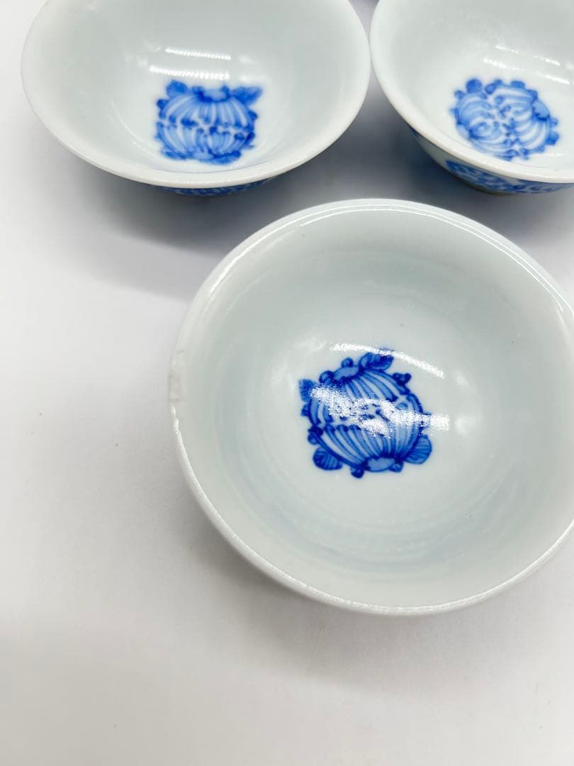 文平造 青花 五客 青い花の茶碗5個セット