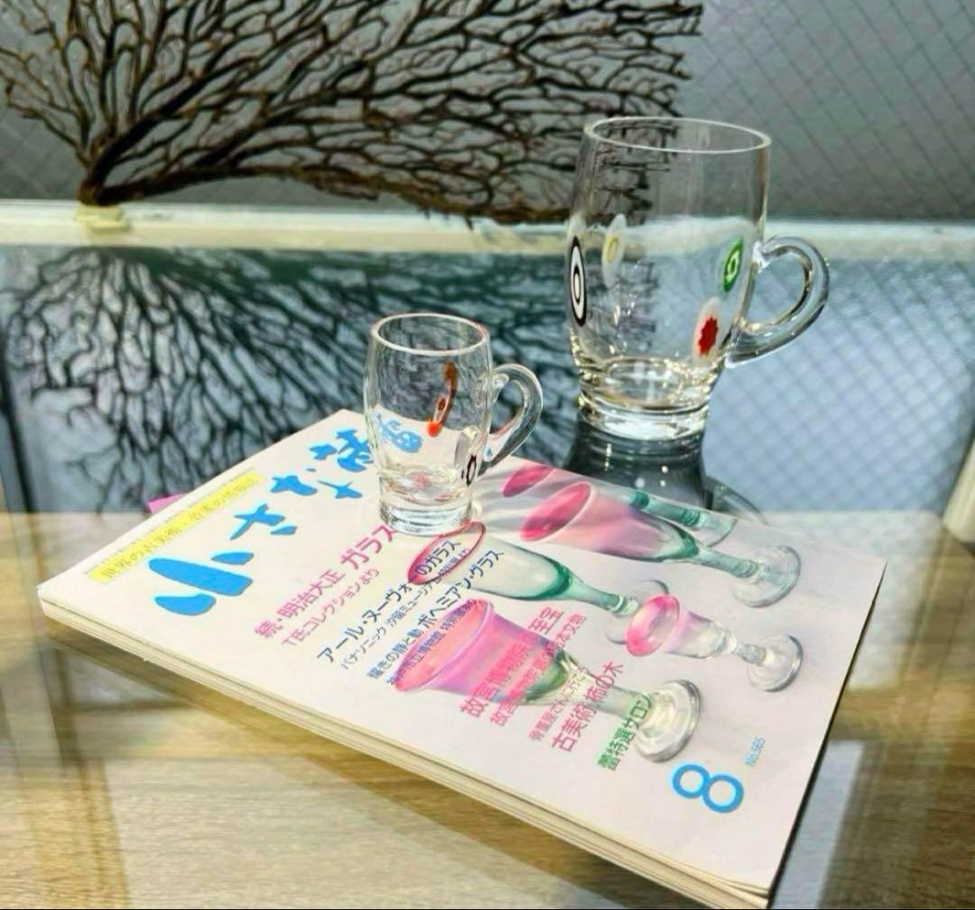 骨董　時代ガラス　超希少花象嵌　蜻蛉玉　風船型　取手付き　氷コップ　ウラン１客