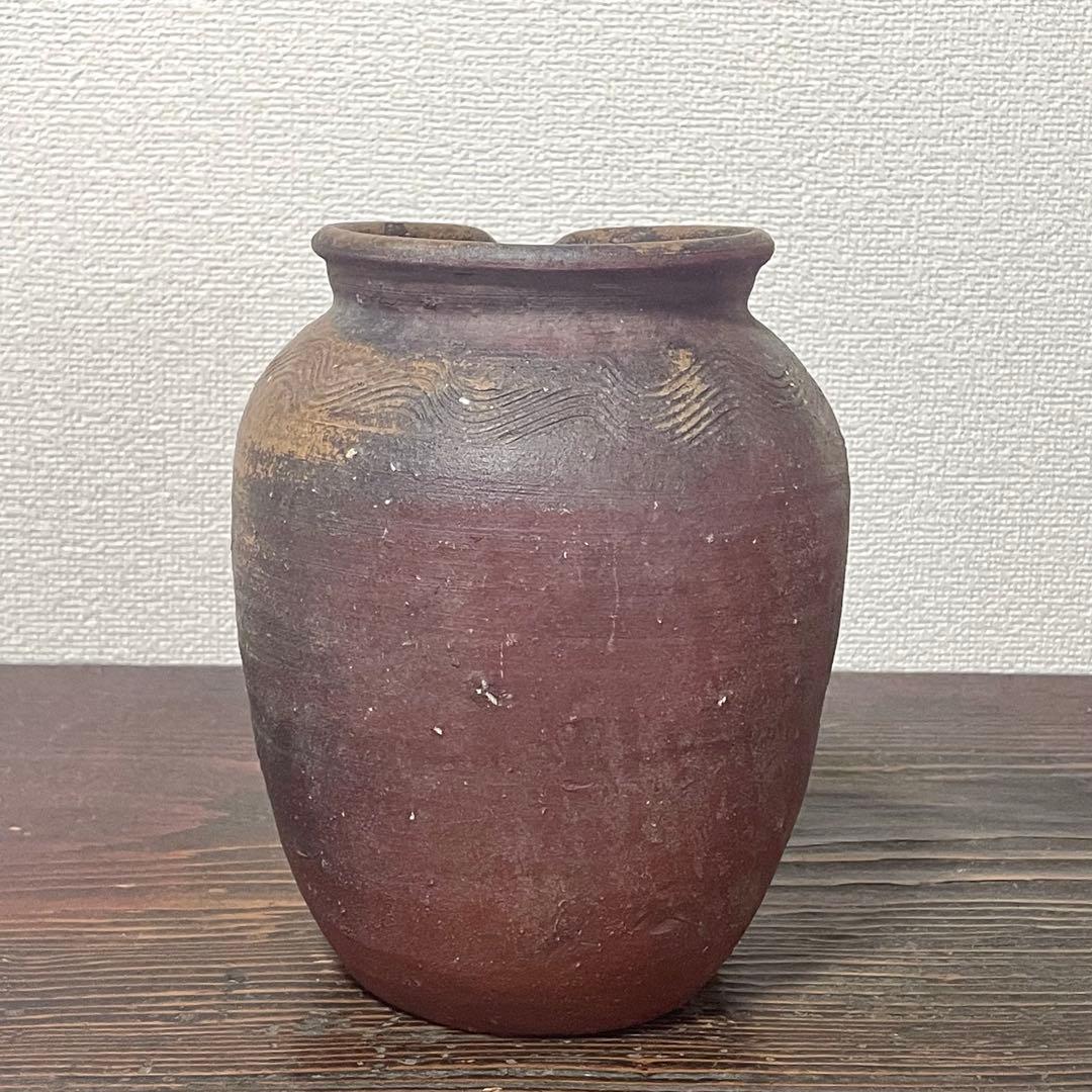 古備前 雀口 鳶口 壺 窯印 櫛目波状文 小壷 蹲 花器 花入