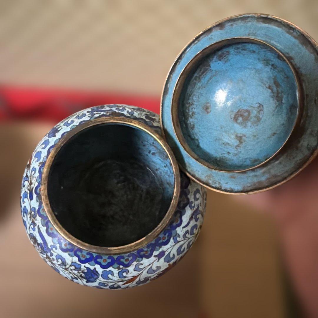 中国古美術　骨董品　七宝焼　蓋付き壺一対　保管箱