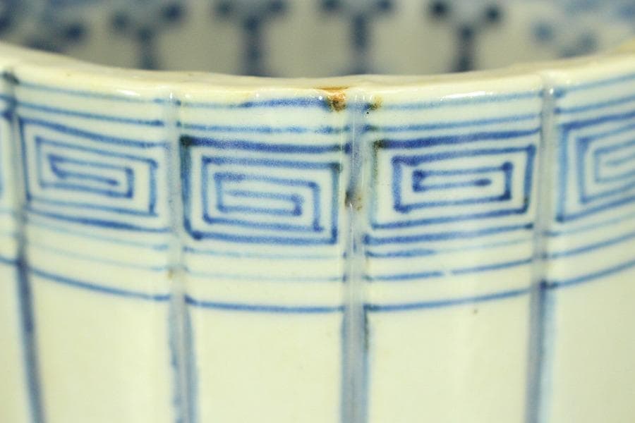 中国美術 青花 条紋 香炉 道光年製 φ11.1cm(A252)