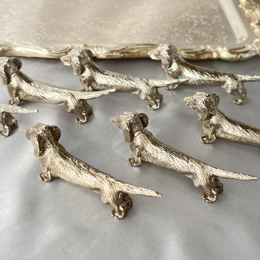 【仏蘭西】 ダックスフンドのナイフレスト 7個組【シルバープレート】