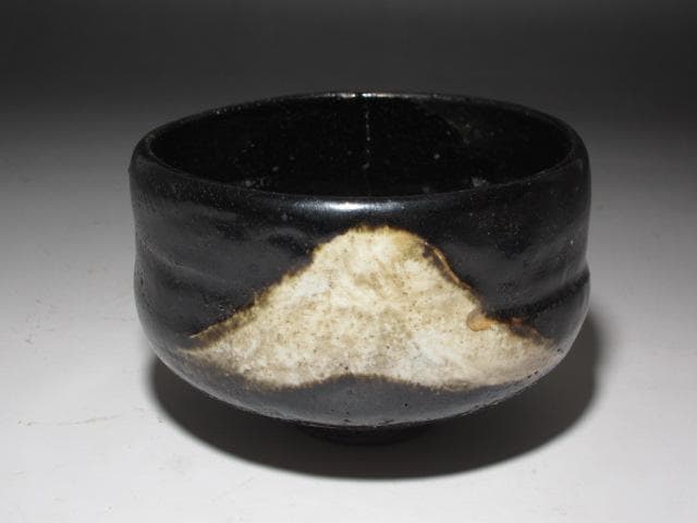 ★楽吉左衛門九代　了入　黒茶碗　富士の画　裏千家　十三代　円能斎の花押★x633