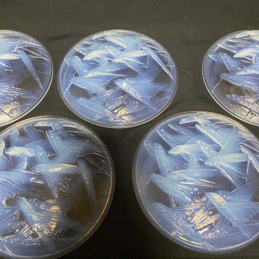 小柴外一　オパールセント　乳白　ガラス　トビウオ　中皿　5枚　セット