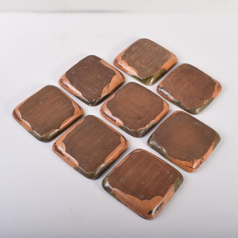 和食器　織部焼　四方　銘々皿　8客　在銘　C　7042