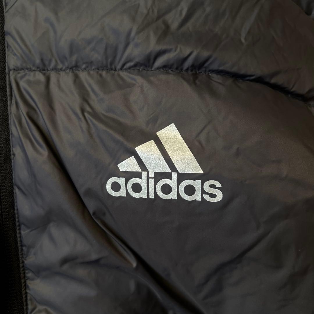 adidas アディダス M ベンチコート ダウン黒ブラック ロング丈 サッカー