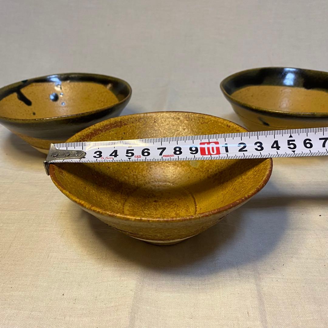 抹茶椀　平茶碗　茶道具　在銘　緑釉　2種　3客