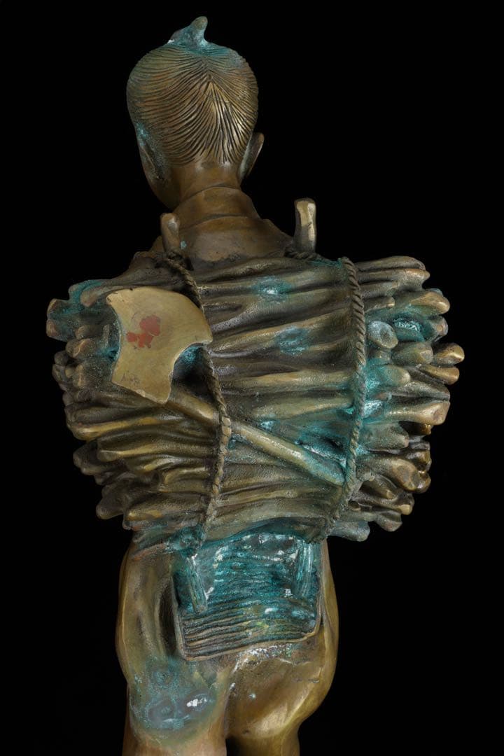 時代物 二宮金次郎像 金属製 大型48cm 二宮尊徳 置物 古美術品 骨董品