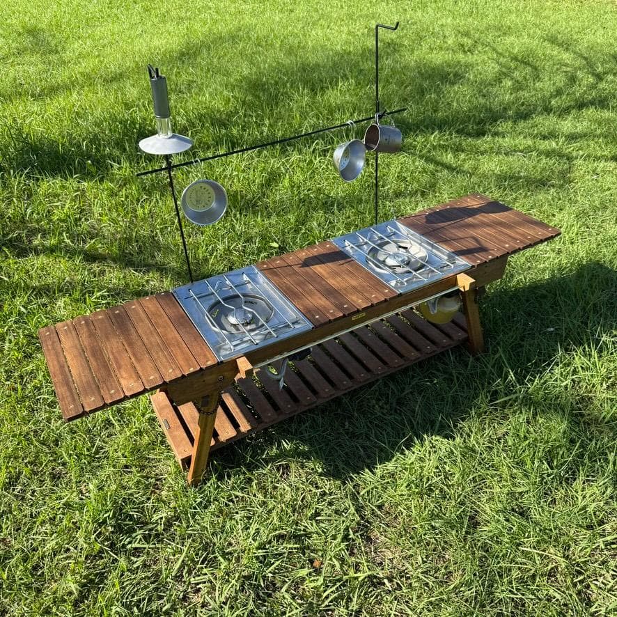 IGT対応 ウッドテーブル ウォルナット色 折りたたみキャンプテーブル