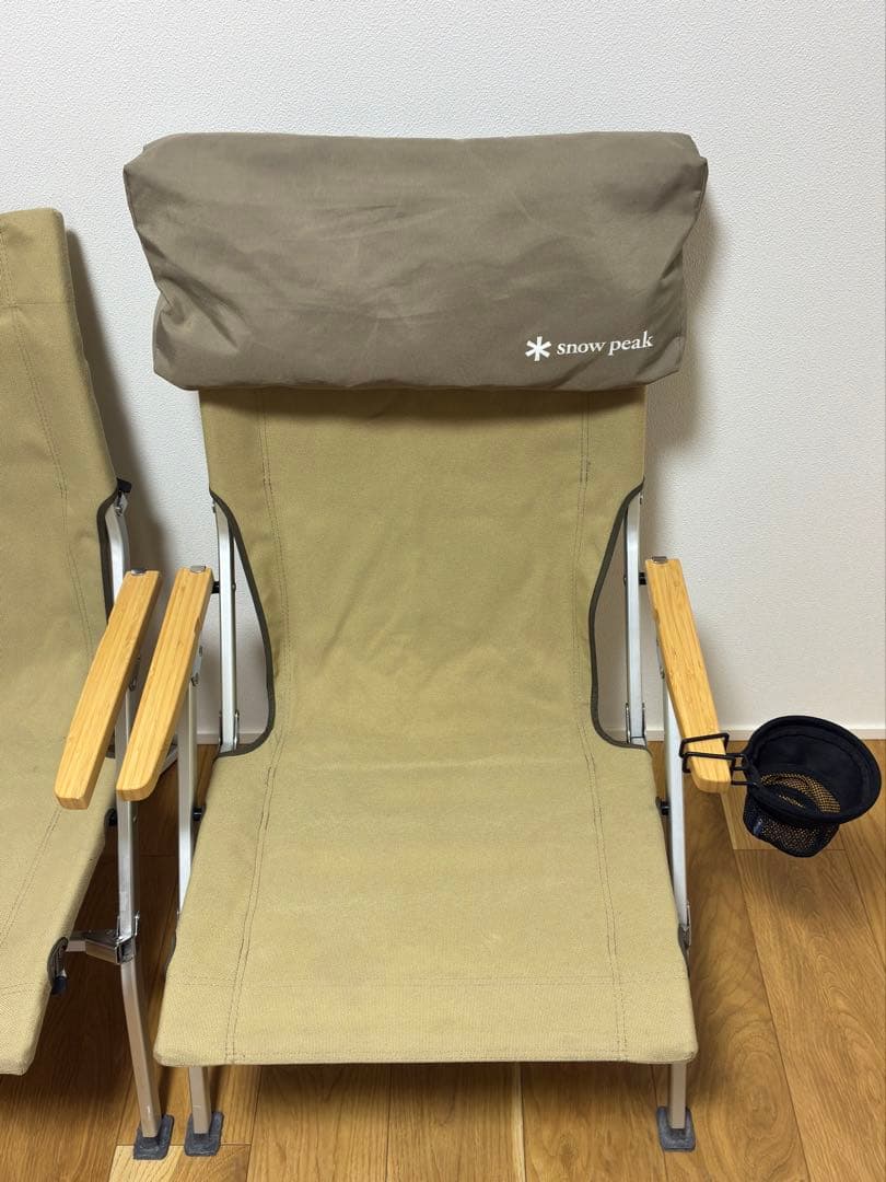 スノーピーク　ローチェア30 カーキ、ローチェアクッションプラス、カップホルダー