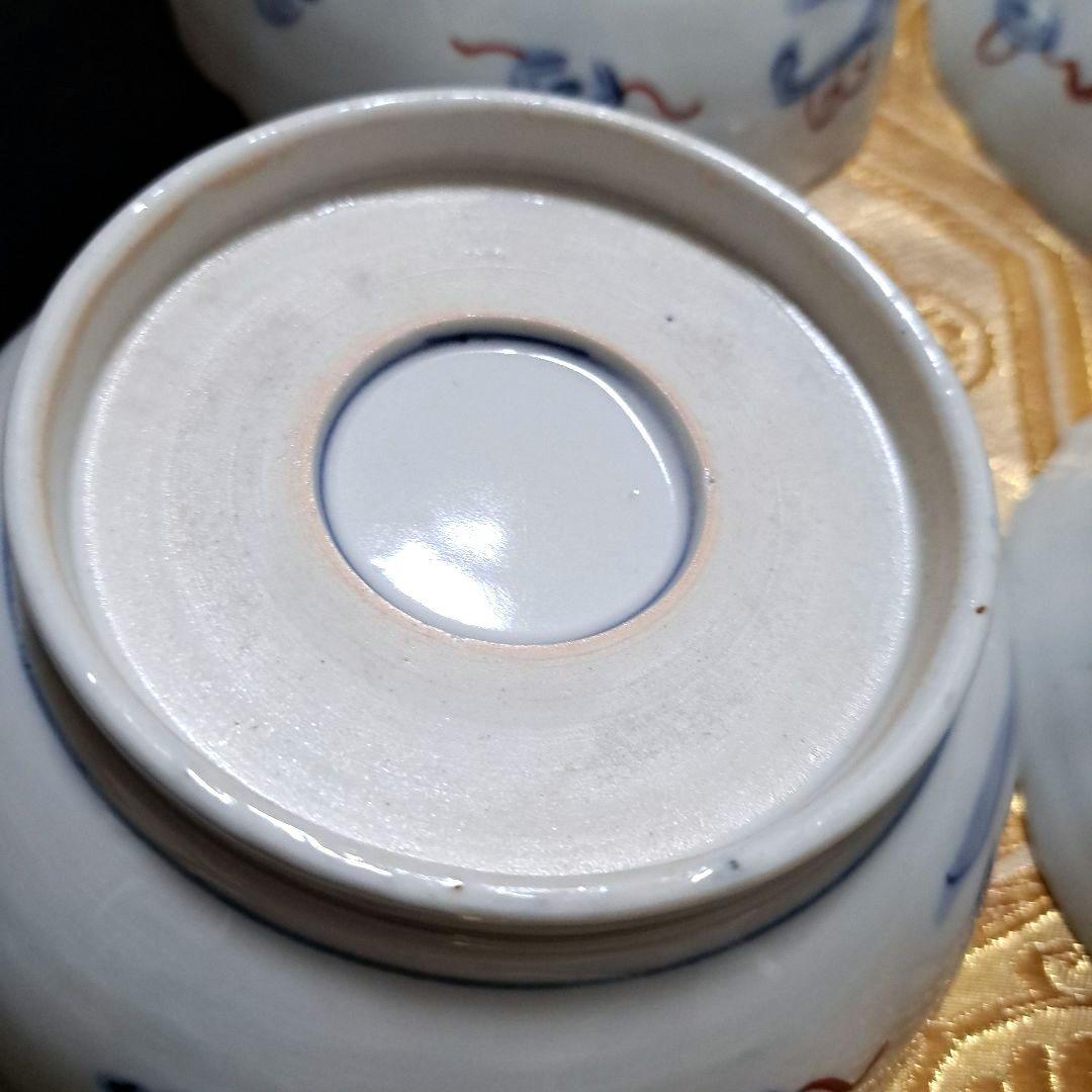 アンティーク　古伊万里　染錦　懐石皿　なます皿　5寸　6客揃　色絵　深鉢