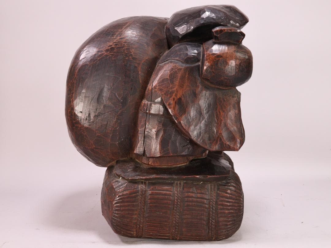 BK201　時代木彫　江戸期　大隅源義縄 作　恵比寿像　大黒像　玉眼　江戸ガラス