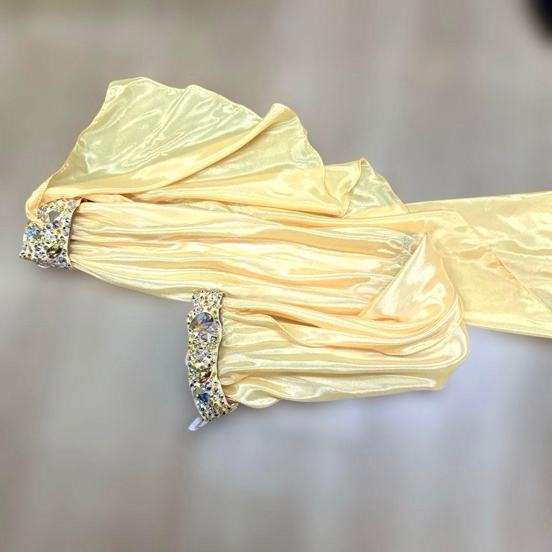 6338★ジャンティ★M 黄色 サテン スワロ スタンダード ドレス社交ダンス