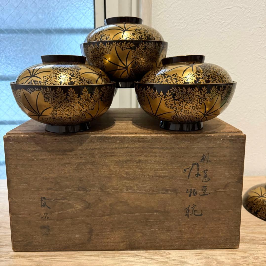 金蒔絵　塗師 金森春次　吸物椀　十客　共箱　長期保管品