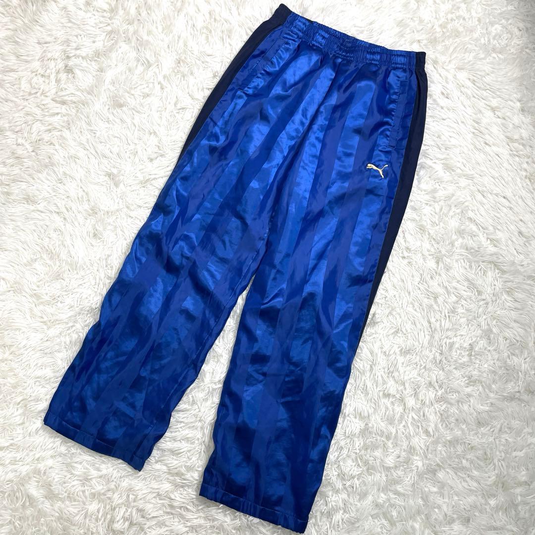 PUMA プーマ　上下セットアップ　青　ストライプ　光沢　スポーツジム　部活