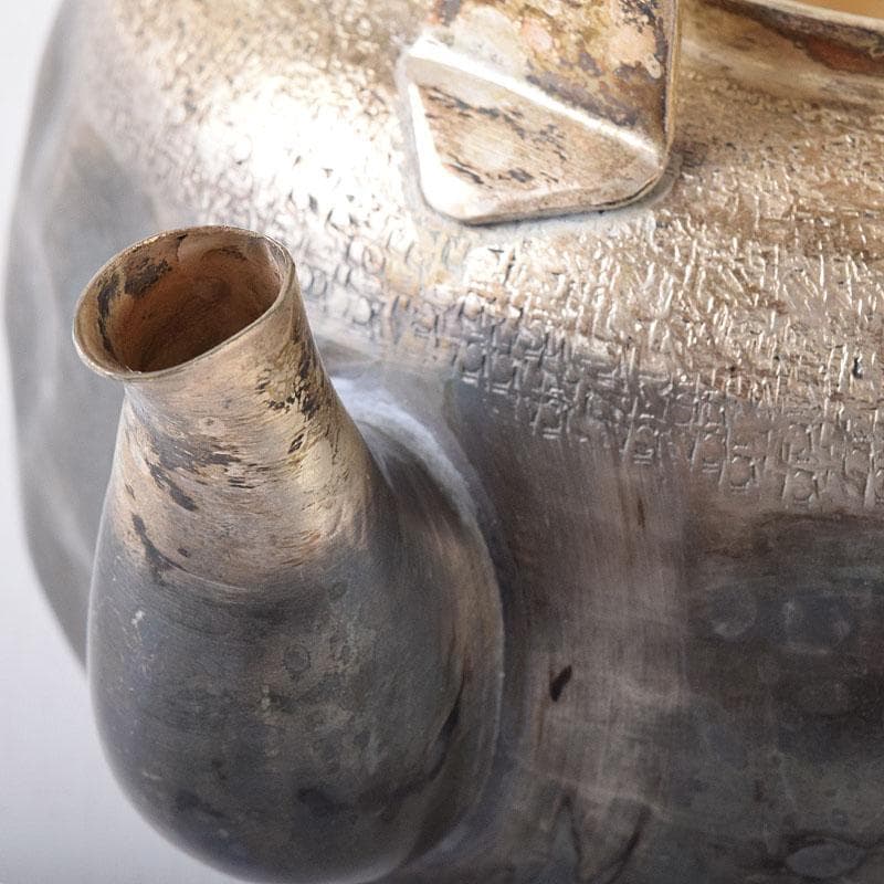 オオヤマレンゲ　煎茶道具　白銅いぶし銀　槌目　銀瓶　湯沸　V　R8196