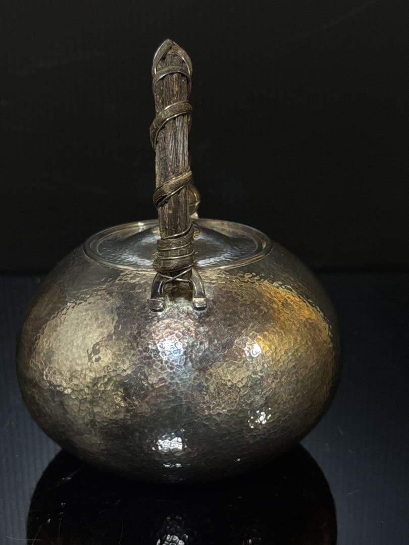 小振 純銀 羽田造 槌目 砲口 銀瓶 桐箱付 茶道具