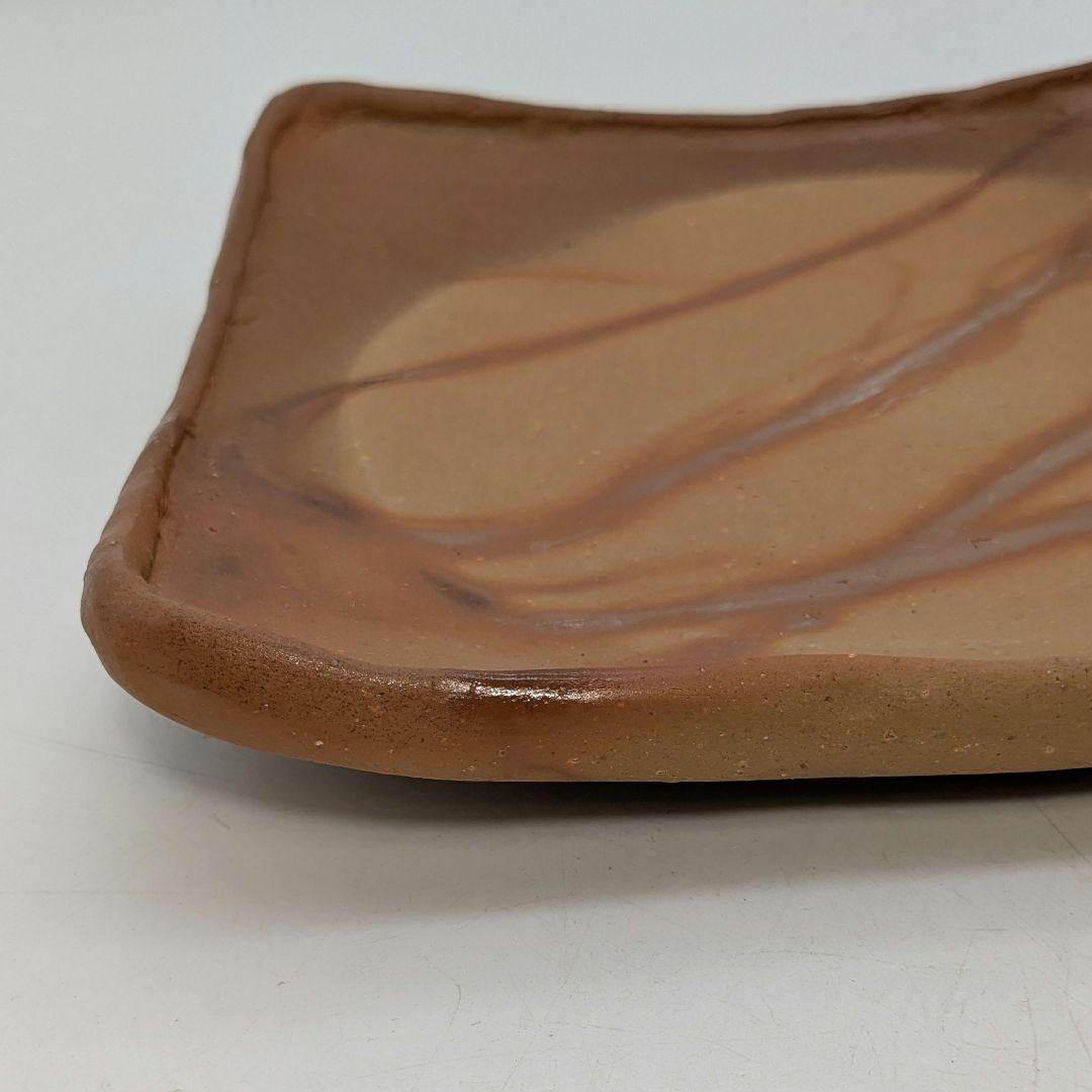 伊勢崎紳 備前焼 角皿 共箱共布栞 食器 緋襷 中皿 盛り皿 四方皿 和食器