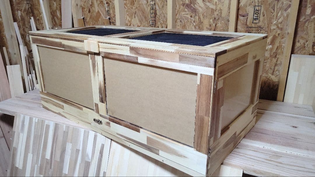 アカシア集成材15ミリ幅120縦500奥行600蜜蝋オイル仕上げ