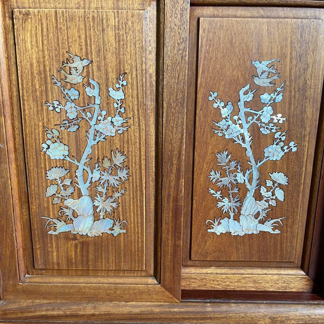 【アンティーク】中国家具 天然木 無垢材 茶箪笥 飾り棚 唐木 螺鈿細工 古家具