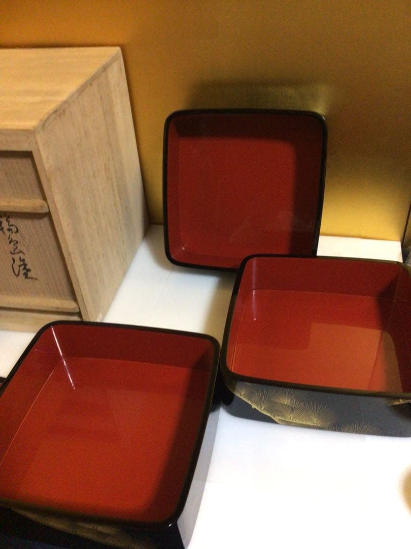 輪島塗 沈金 重箱 共箱付き