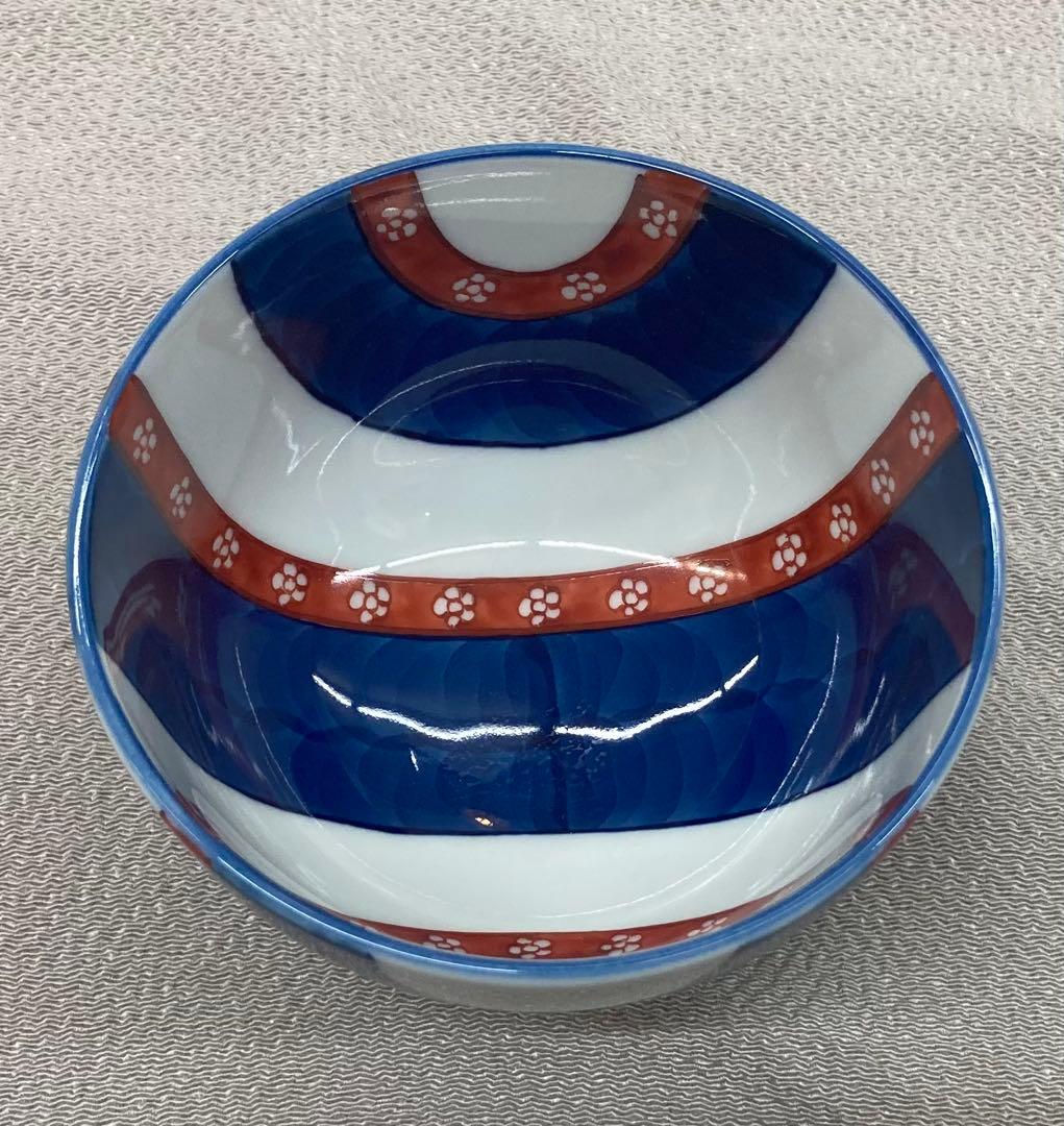 B486b「染錦梅小紋 飯碗」源右衛門作　共箱　是米木窯　古伊万里　食器