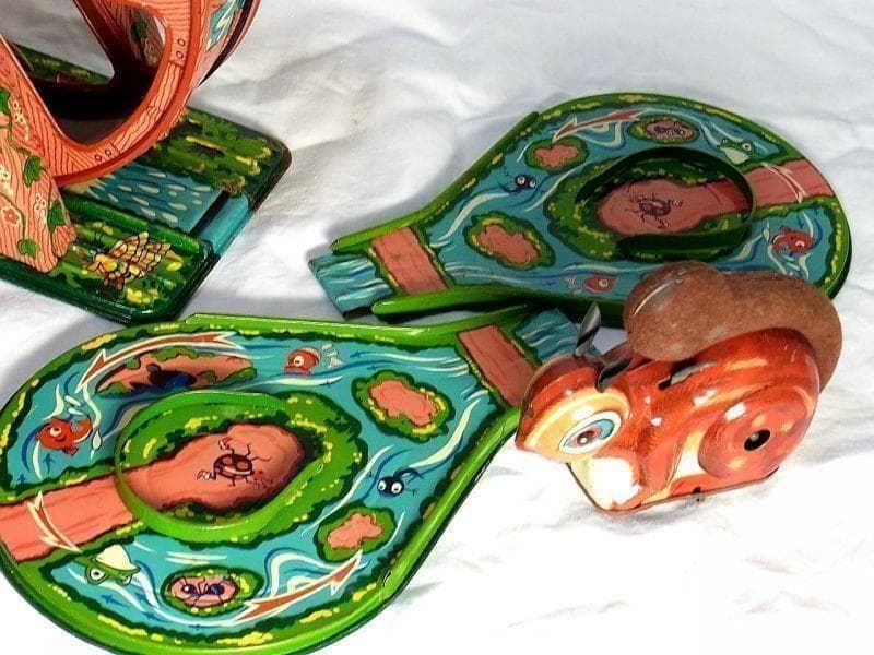 【希少】水車を回す ブリキのリス おもちゃ １９５０年代　光球商会製【箱付き】