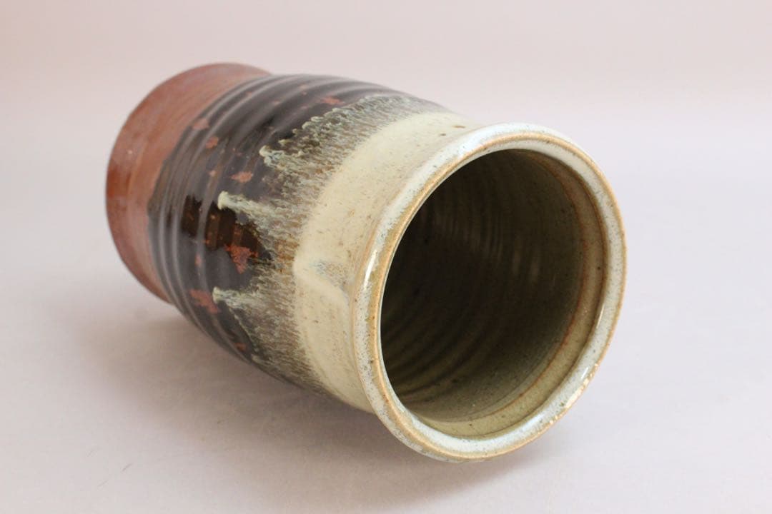 4438 益子窯　木村一郎 造　三彩壷　高さ19.7cm 陶印有　共箱　送料無料