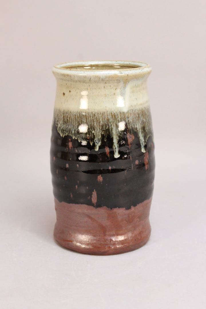 4438 益子窯　木村一郎 造　三彩壷　高さ19.7cm 陶印有　共箱　送料無料