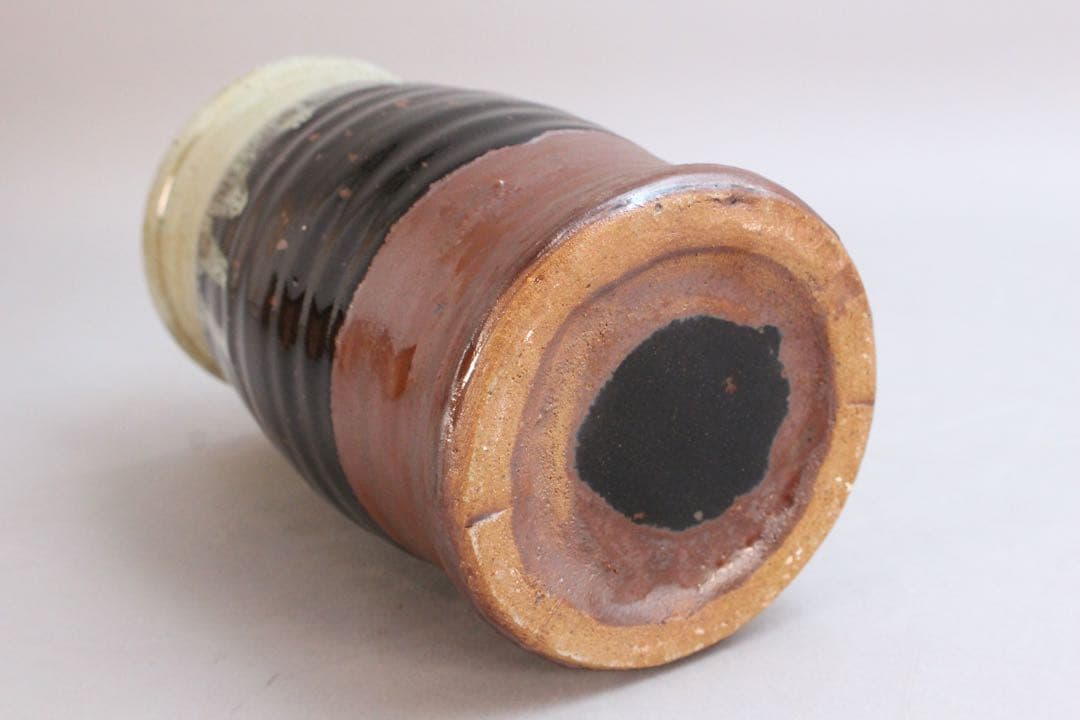 4438 益子窯　木村一郎 造　三彩壷　高さ19.7cm 陶印有　共箱　送料無料