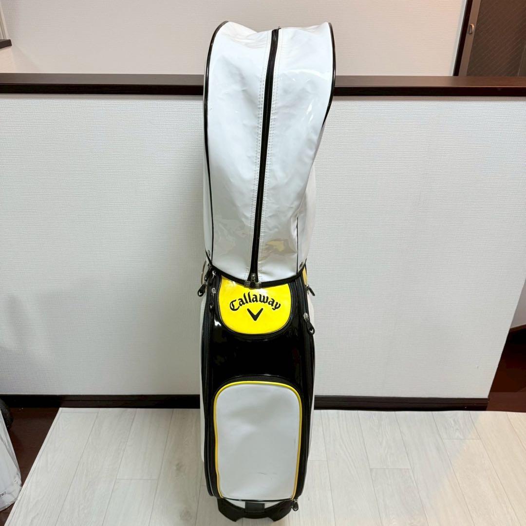 キャロウェイ キャディバッグ 9型 ホワイト×イエロー フード付