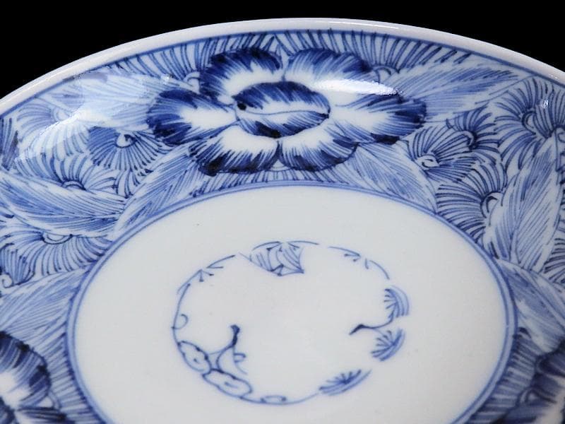 古伊万里　染付　線描き　草花紋の図　３寸半　手塩皿　２枚　E770AS-fbre