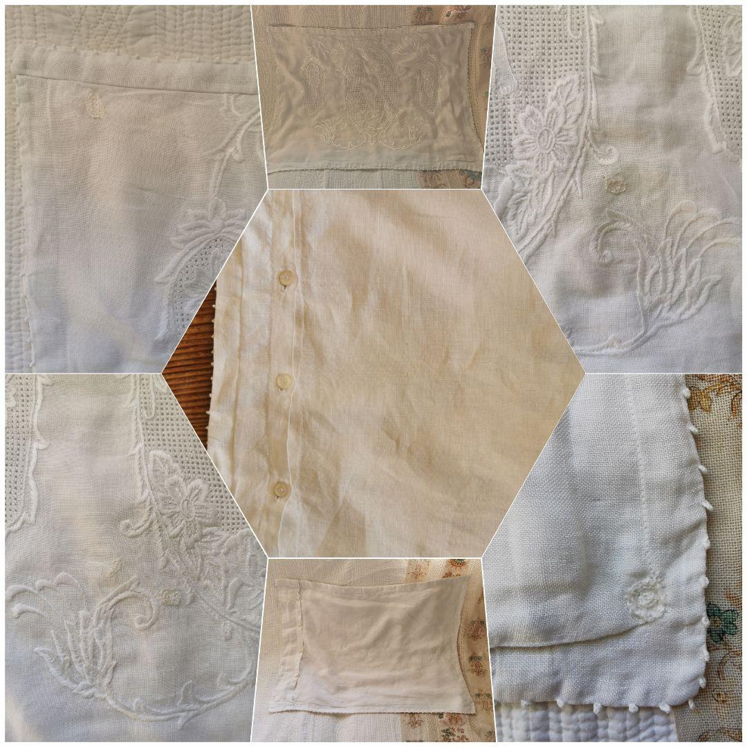 アンティークイタリア ブラットレース 花園の天使 白糸手刺繍クッションカバー