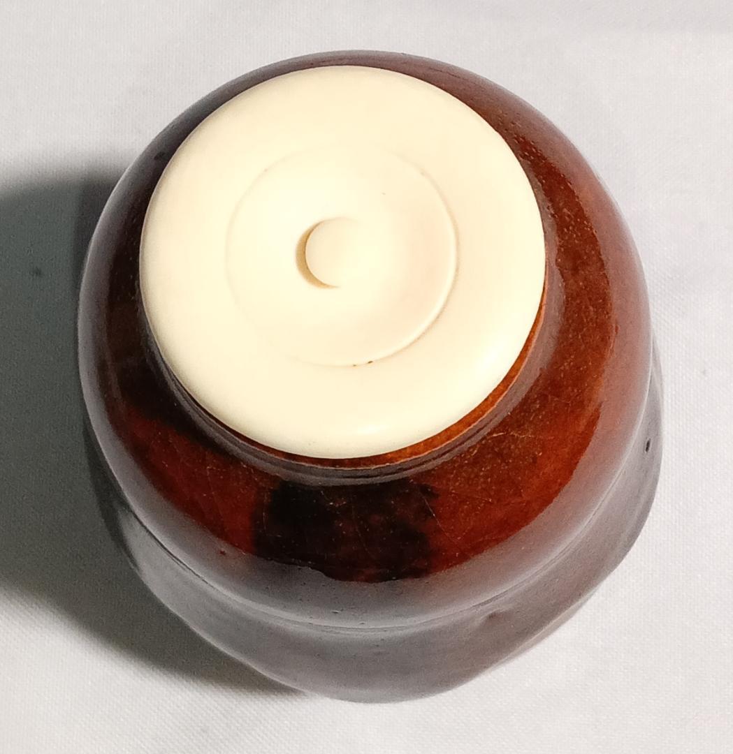 茶道具　大樋焼茶入　大樋定子作　大樋焼飴釉瓢型茶入　宗薫緞子仕覆　美品！！