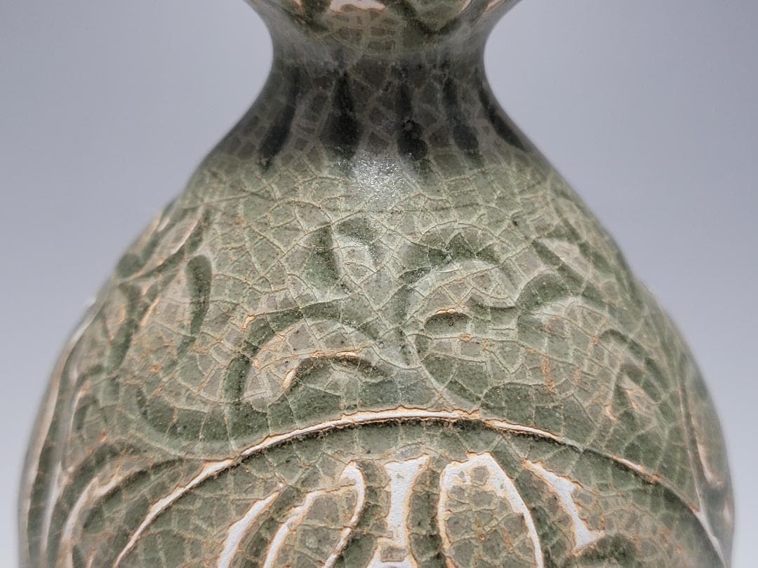 耀州窯 陰刻花紋 宋元時代 時代唐物 高さ約11.4cm