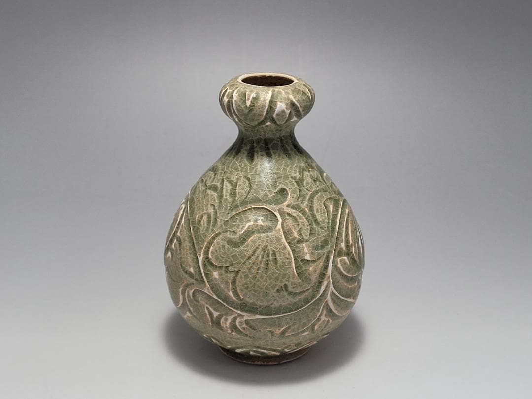 耀州窯 陰刻花紋 宋元時代 時代唐物 高さ約11.4cm