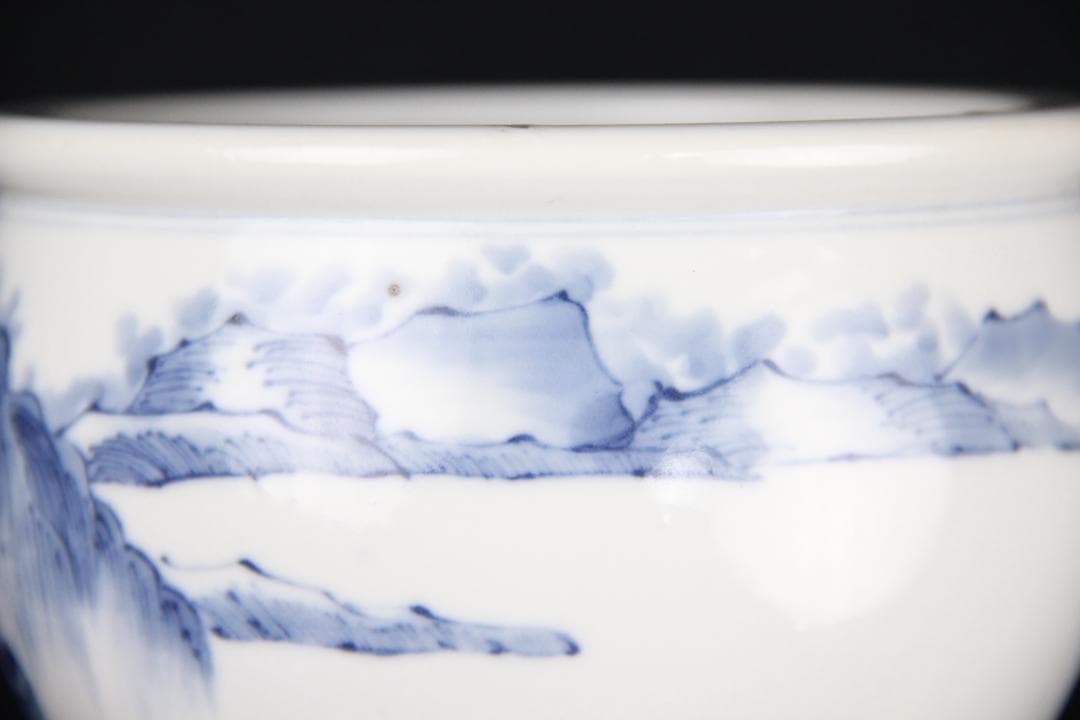 中国美術 南京染付　山水模様　建水　箱付 EA21-21