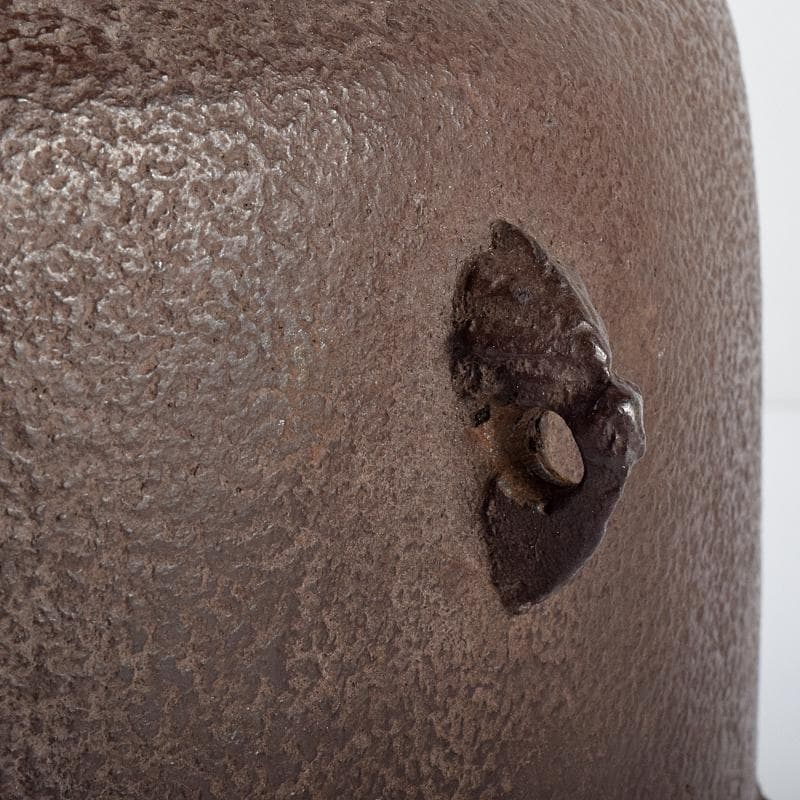 茶道具　釜師　畠春斎作　尻張形釜　鉄釜　ワラ釜敷付　共箱　M　R7824B